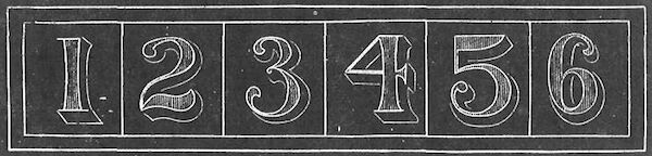 The numbers from 1 to 6 written in separate boxes.