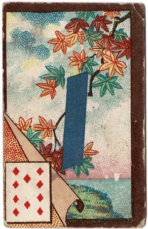 A tobacco card with a maple and tanzaku pattern, along with the 10 of diamonds.
