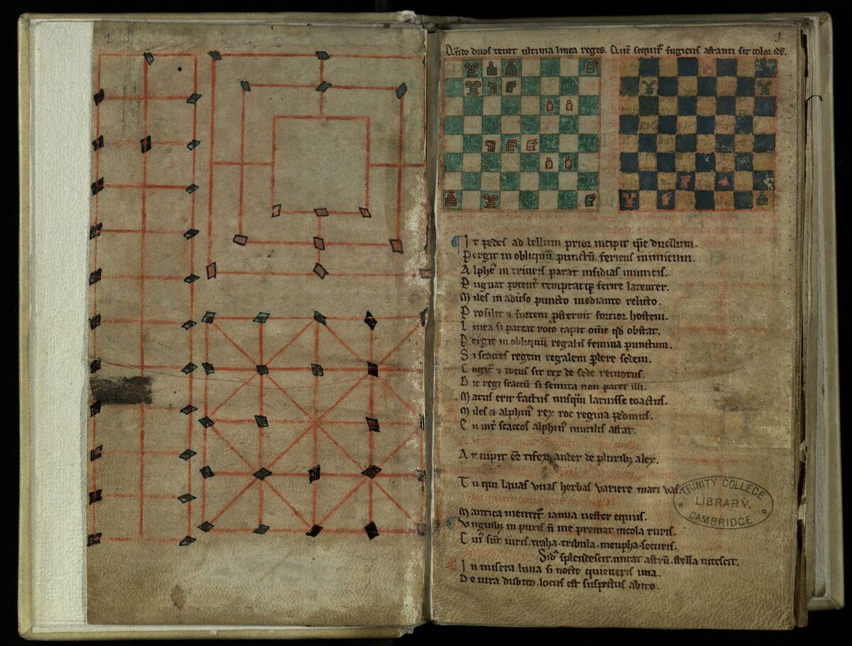 Page from a manuscript with a Nine Men’s Morris board on it.