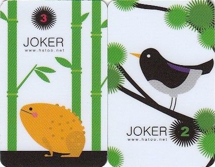Two cards labelled â€˜jokerâ€™, one with a frog and one with a black bird.