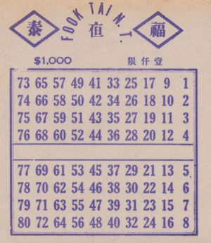 A Chinese lottery ticket with a Chinese title but numbers in place of characters.