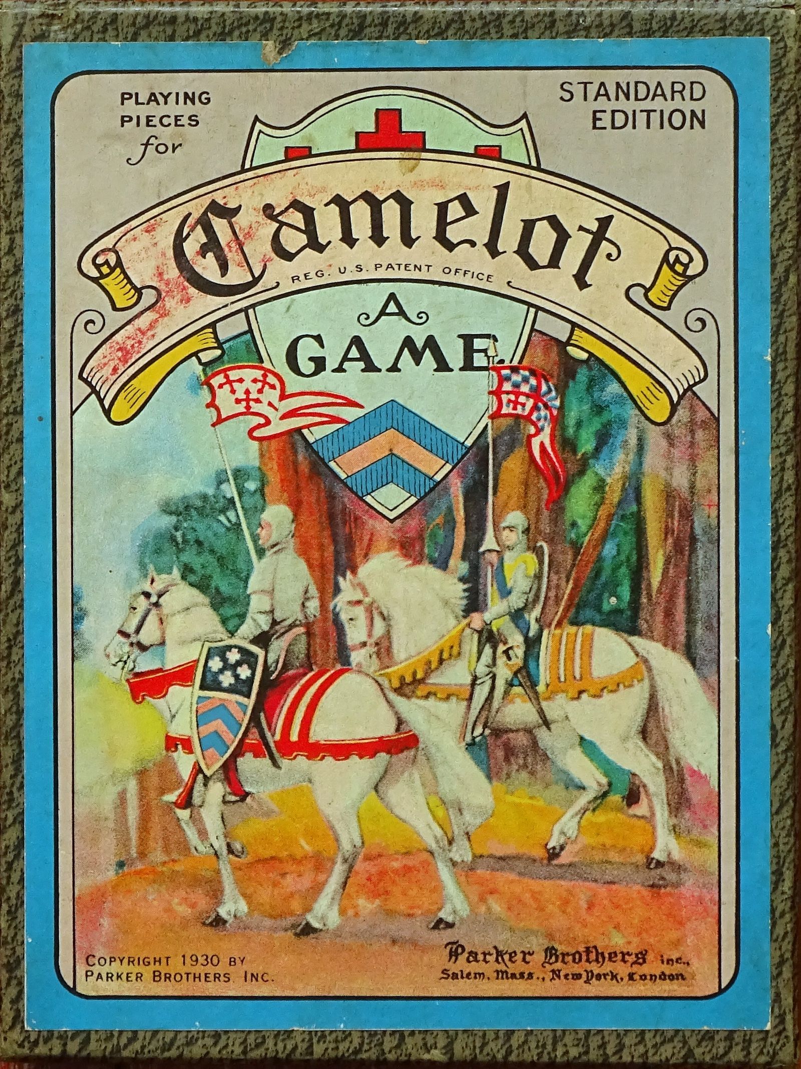 A board game box with a picture of two knights on the front.