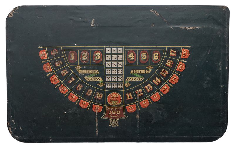 A table-top painted with various locations for bets to be placed