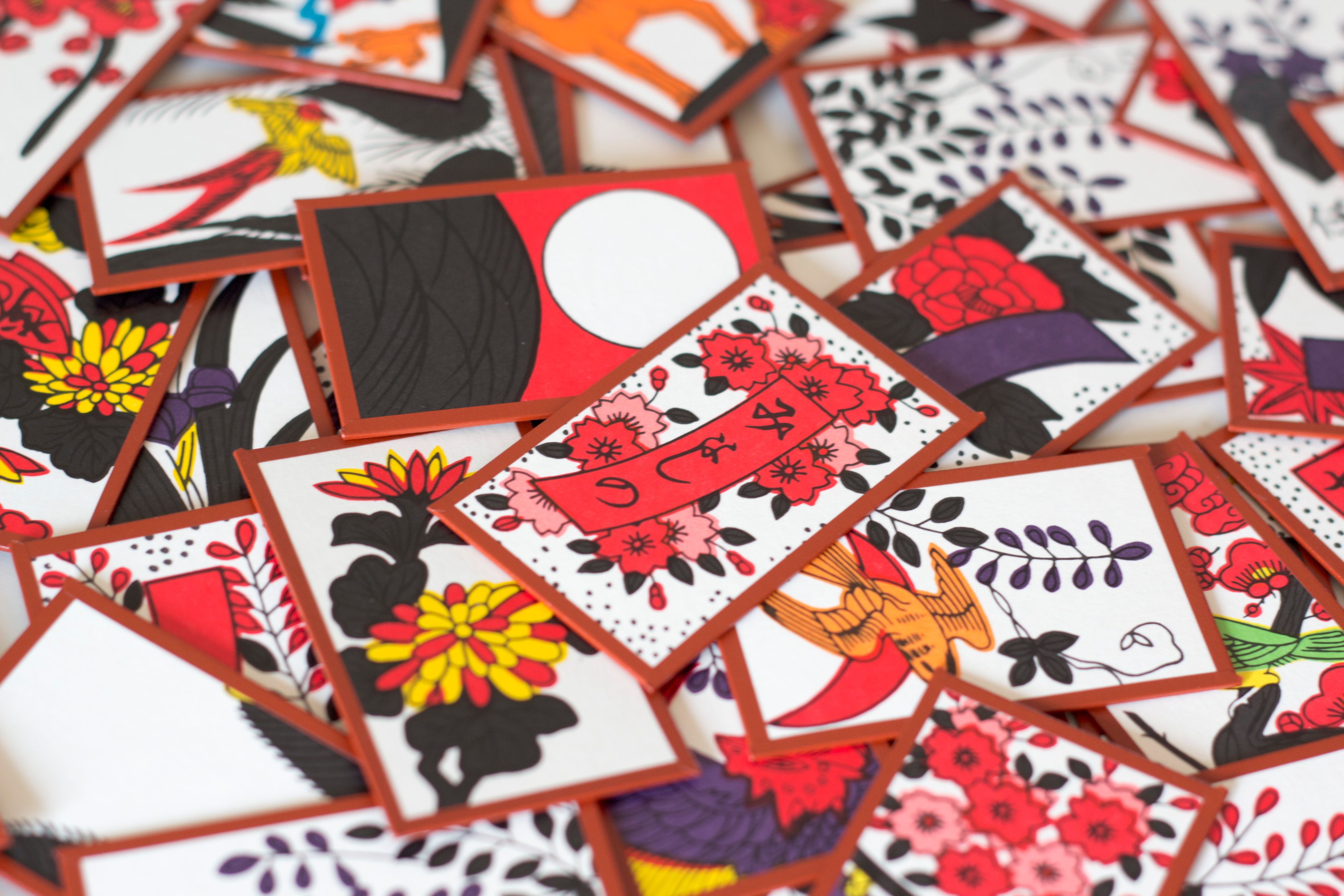 A pile of hanafuda cards.